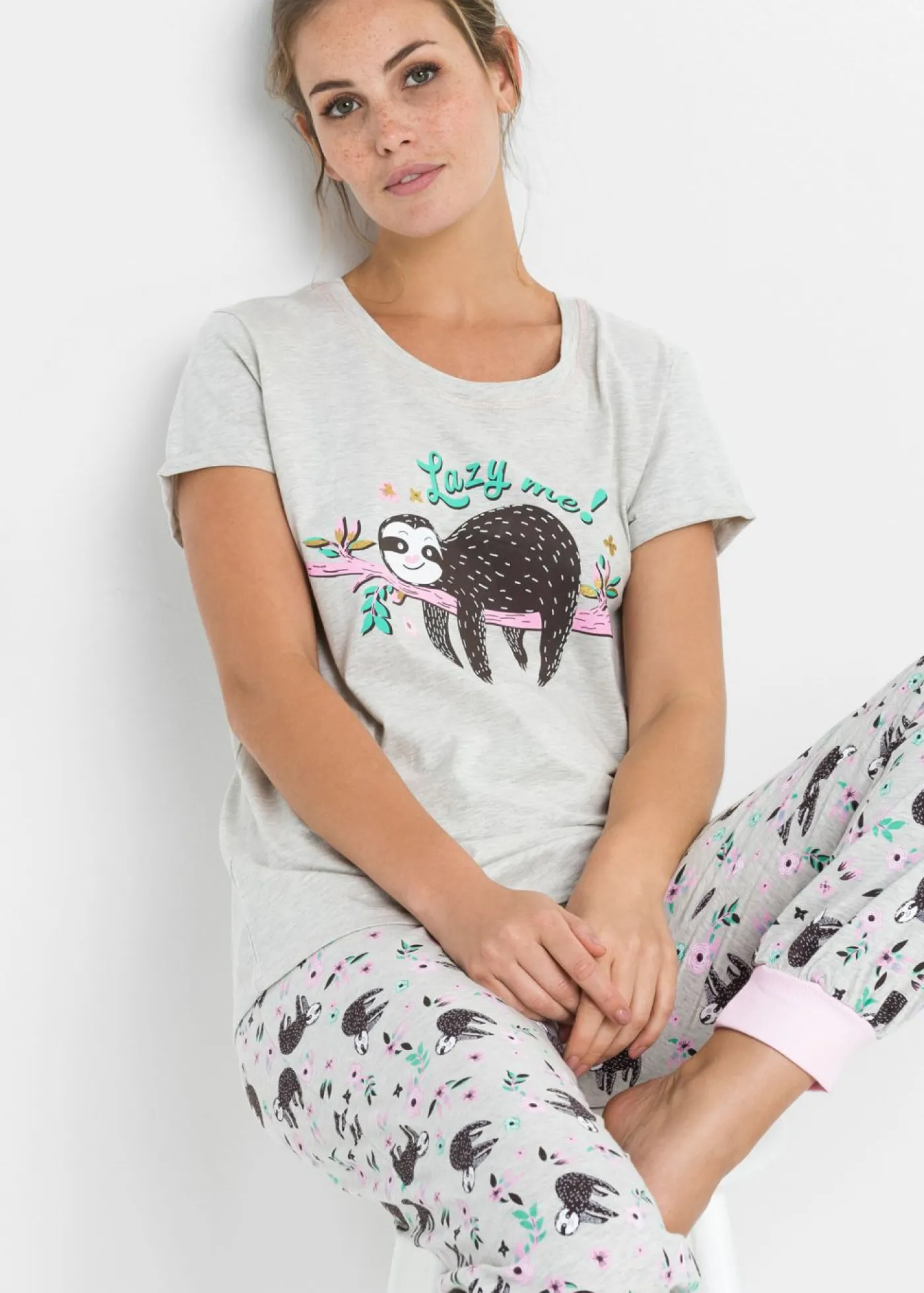 bonprix bonprix Pijama con mangas cortas crudo moteado / rosa pálido / menta / marrón oscuro / blanco