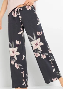 bonprix bonprix Pijama con pantalón ancho Rosa pálido-azul arándano estampado New