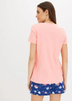 bonprix bonprix Pijama con pantalón corto rosa pálido-azul marino profundo con flores Sale