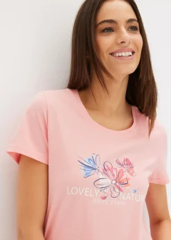bonprix bonprix Pijama con pantalón corto rosa pálido-azul marino profundo con flores Sale