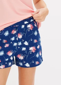 bonprix bonprix Pijama con pantalón corto rosa pálido-azul marino profundo con flores Sale