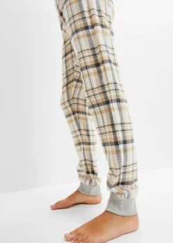 bonprix bonprix Pijama con pantalón de franela Gris claro jaspeado-blanco lana de cuadros Outlet