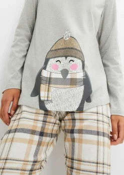 bonprix bonprix Pijama con pantalón de franela Gris claro jaspeado-blanco lana de cuadros Outlet