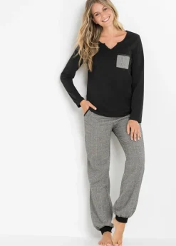 bonprix bonprix Pijama con pantalón de franela Negro de cuadros Online