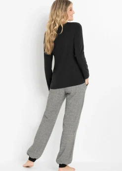 bonprix bonprix Pijama con pantalón de franela Negro de cuadros Online