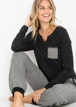 bonprix bonprix Pijama con pantalón de franela Negro de cuadros Online
