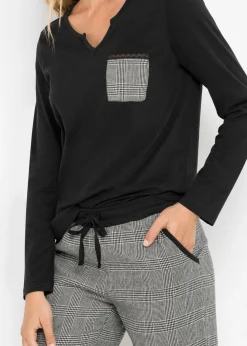 bonprix bonprix Pijama con pantalón de franela Negro de cuadros Online