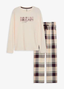 bonprix bonprix Pijama con pantalón suave y bolsa de regalo beige natural-morado intenso a cuadros Clearance