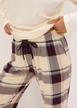 bonprix bonprix Pijama con pantalón suave y bolsa de regalo beige natural-morado intenso a cuadros Clearance
