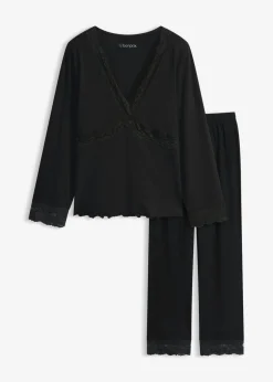 bonprix bonprix Pijama con ribete de encaje Negro Hot