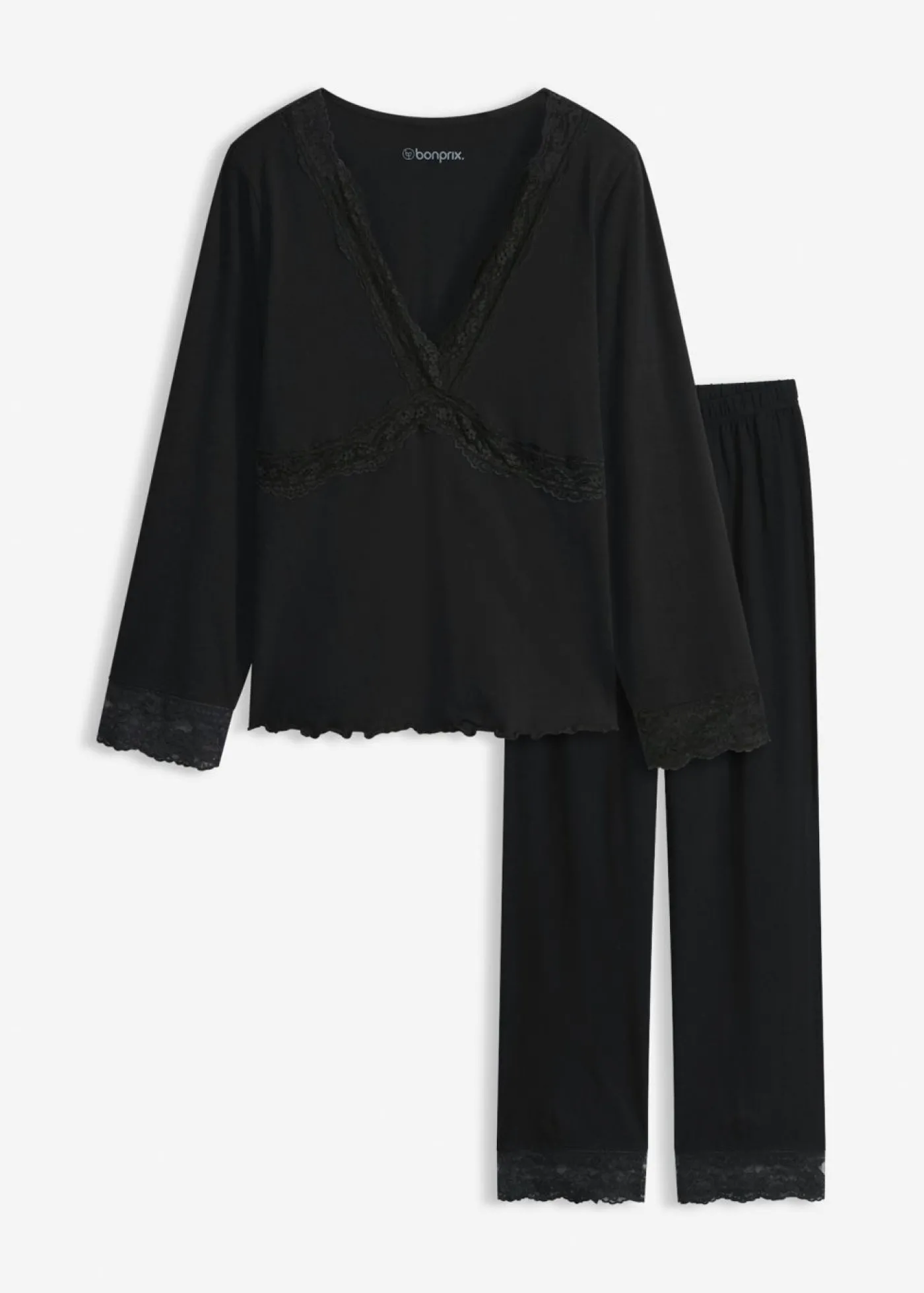 bonprix bonprix Pijama con ribete de encaje Negro Hot