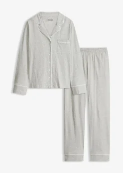bonprix bonprix Pijama con viscosa y botones Gris claro jaspeado-blanco Best