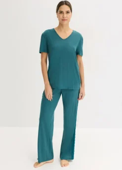bonprix bonprix Pijama con viscosa y encaje verde pimiento Outlet