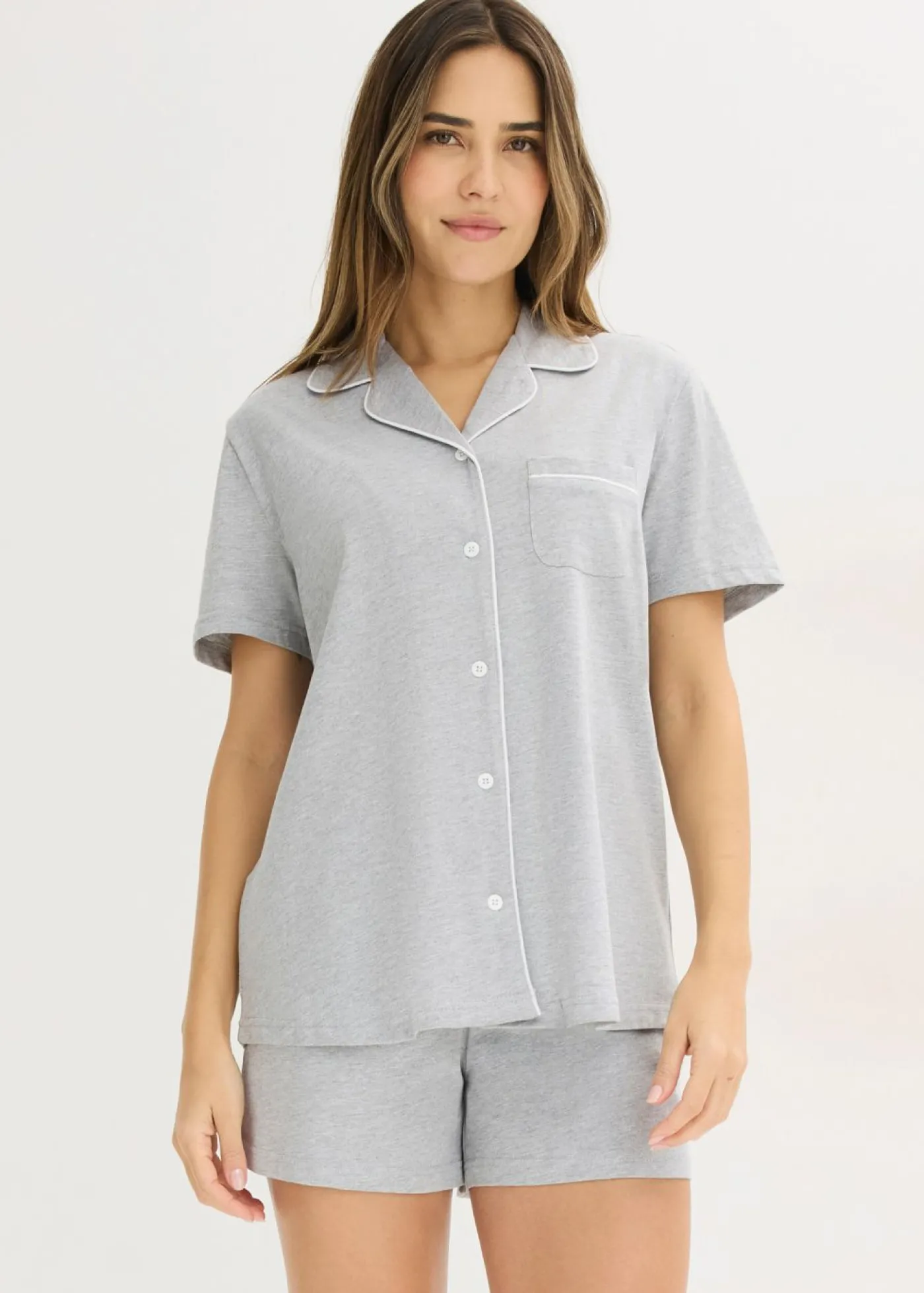 bonprix bonprix Pijama corto con botones Gris claro jaspeado New