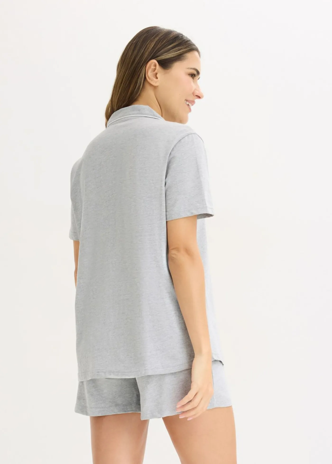 bonprix bonprix Pijama corto con botones Gris claro jaspeado New