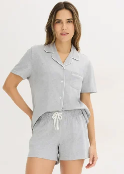 bonprix bonprix Pijama corto con botones Gris claro jaspeado New
