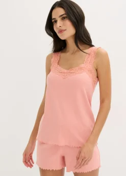 bonprix bonprix Pijama corto con delicado ribete de encaje Rosa vintage Best