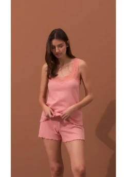 bonprix bonprix Pijama corto con delicado ribete de encaje Rosa vintage Best