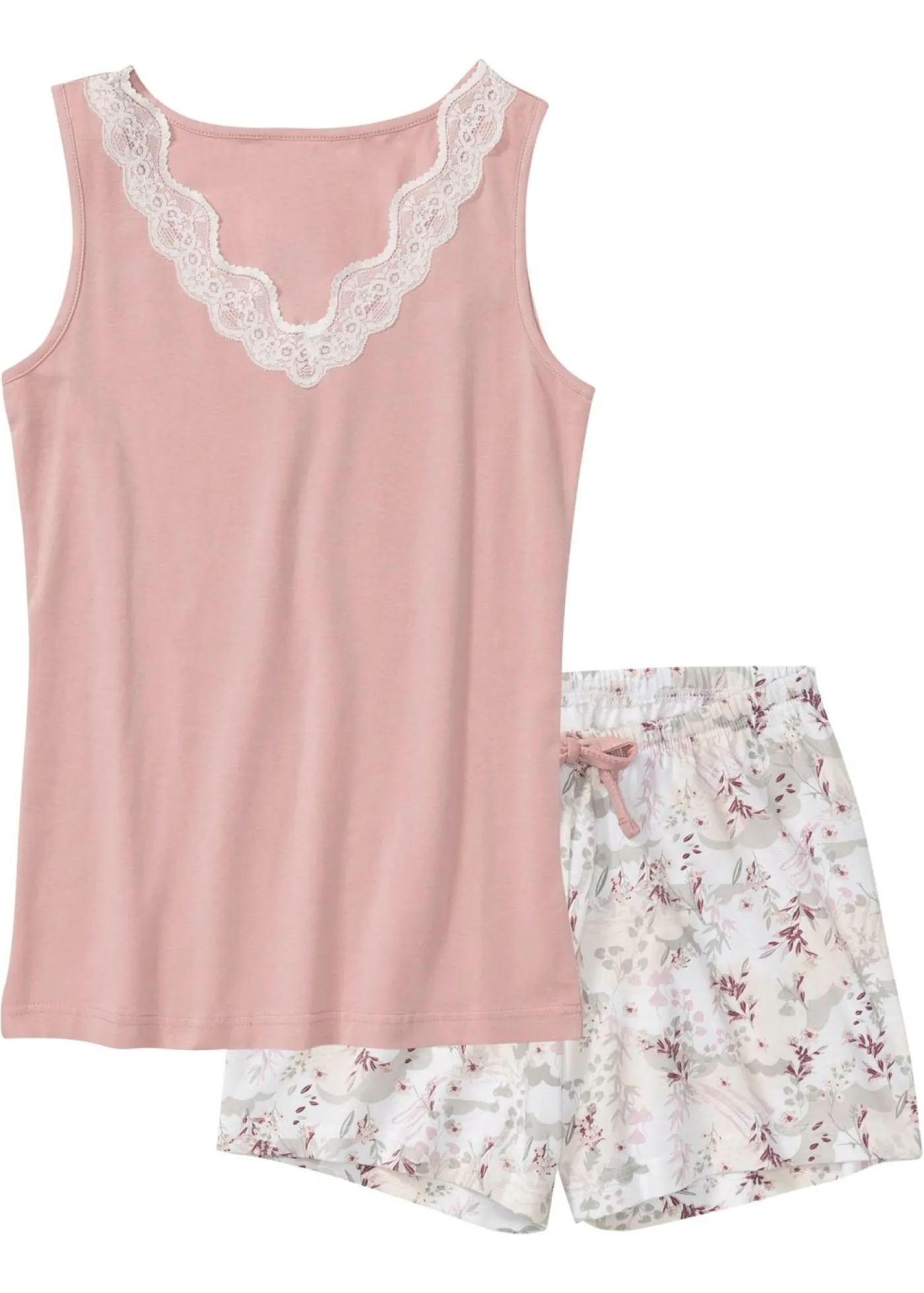 bonprix bonprix Pijama corto con encaje fino Rosa palo estampado Discount