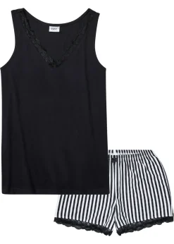 bonprix bonprix Pijama corto con encaje fino Negro-blanco con rayas Online