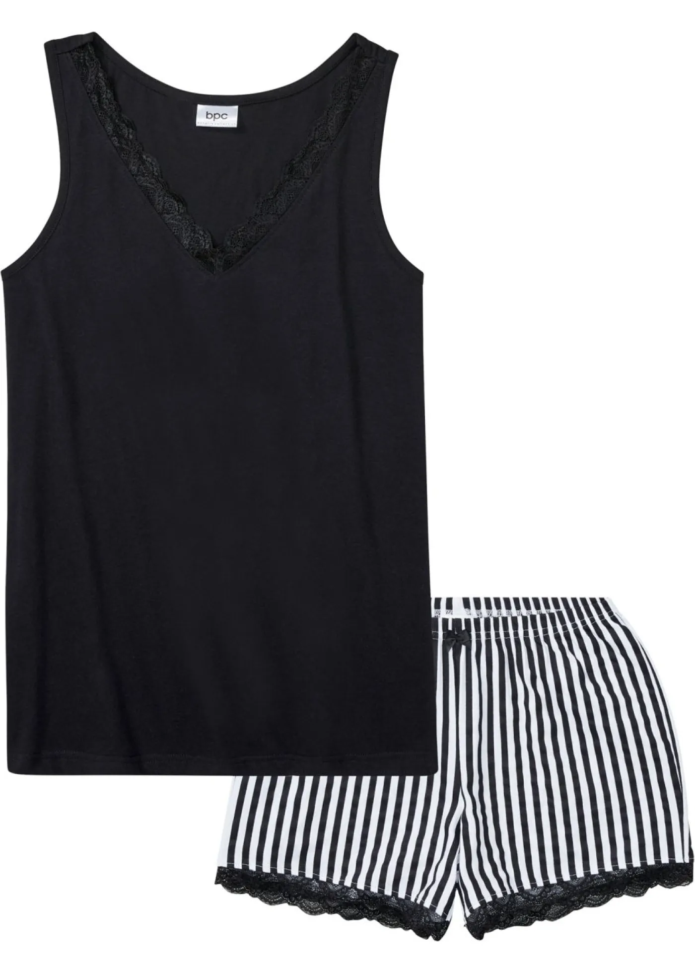 bonprix bonprix Pijama corto con encaje fino Negro-blanco con rayas Online