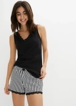 bonprix bonprix Pijama corto con encaje fino Negro-blanco con rayas Online