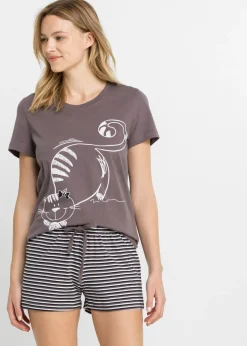 bonprix bonprix Pijama corto con gomilla para el pelo Baya ahumado de rayas Hot