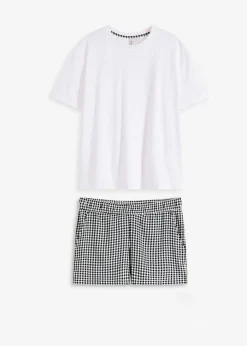 bonprix bonprix Pijama corto con pantalón tejido blanco a cuadros Hot