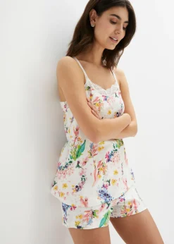 bonprix bonprix Pijama corto con tirantes finos Blanco lana de flores Clearance