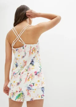 bonprix bonprix Pijama corto con tirantes finos Blanco lana de flores Clearance