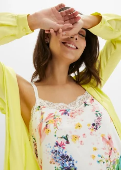 bonprix bonprix Pijama corto con tirantes finos Blanco lana de flores Clearance