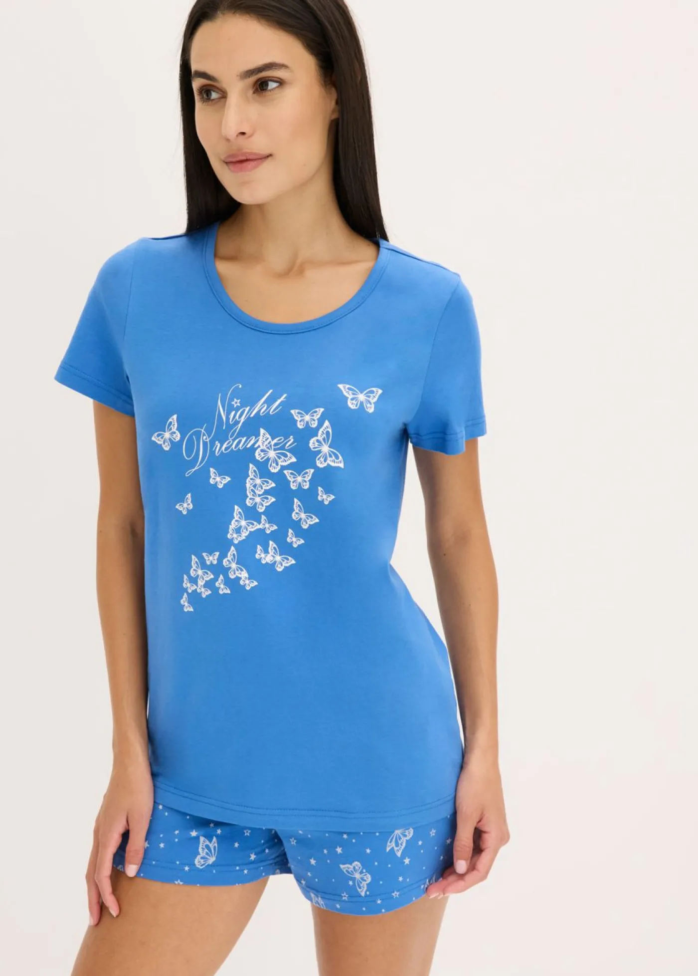 bonprix bonprix Pijama corto de algodón puro Azul glaciar-blanco estampado Online