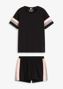 bonprix bonprix Pijama corto de algodón puro negro-rosa empolvado-gris Hot