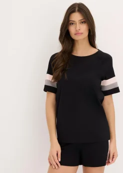 bonprix bonprix Pijama corto de algodón puro negro-rosa empolvado-gris Hot