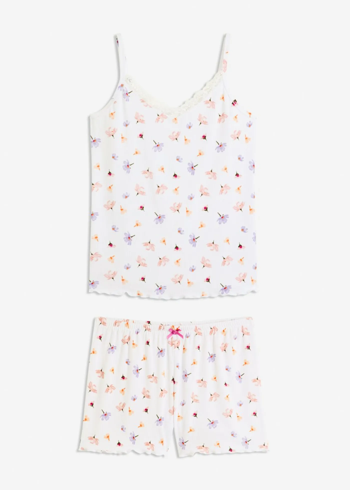 bonprix bonprix Pijama corto de canalé blanco con flores Discount