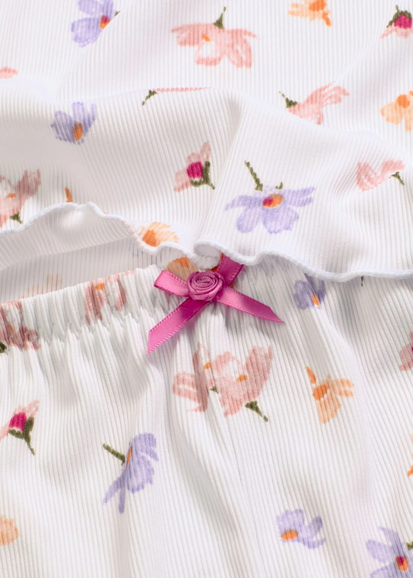 bonprix bonprix Pijama corto de canalé blanco con flores Discount