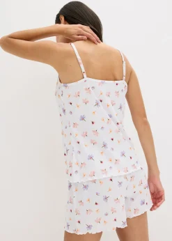 bonprix bonprix Pijama corto de canalé blanco con flores Discount