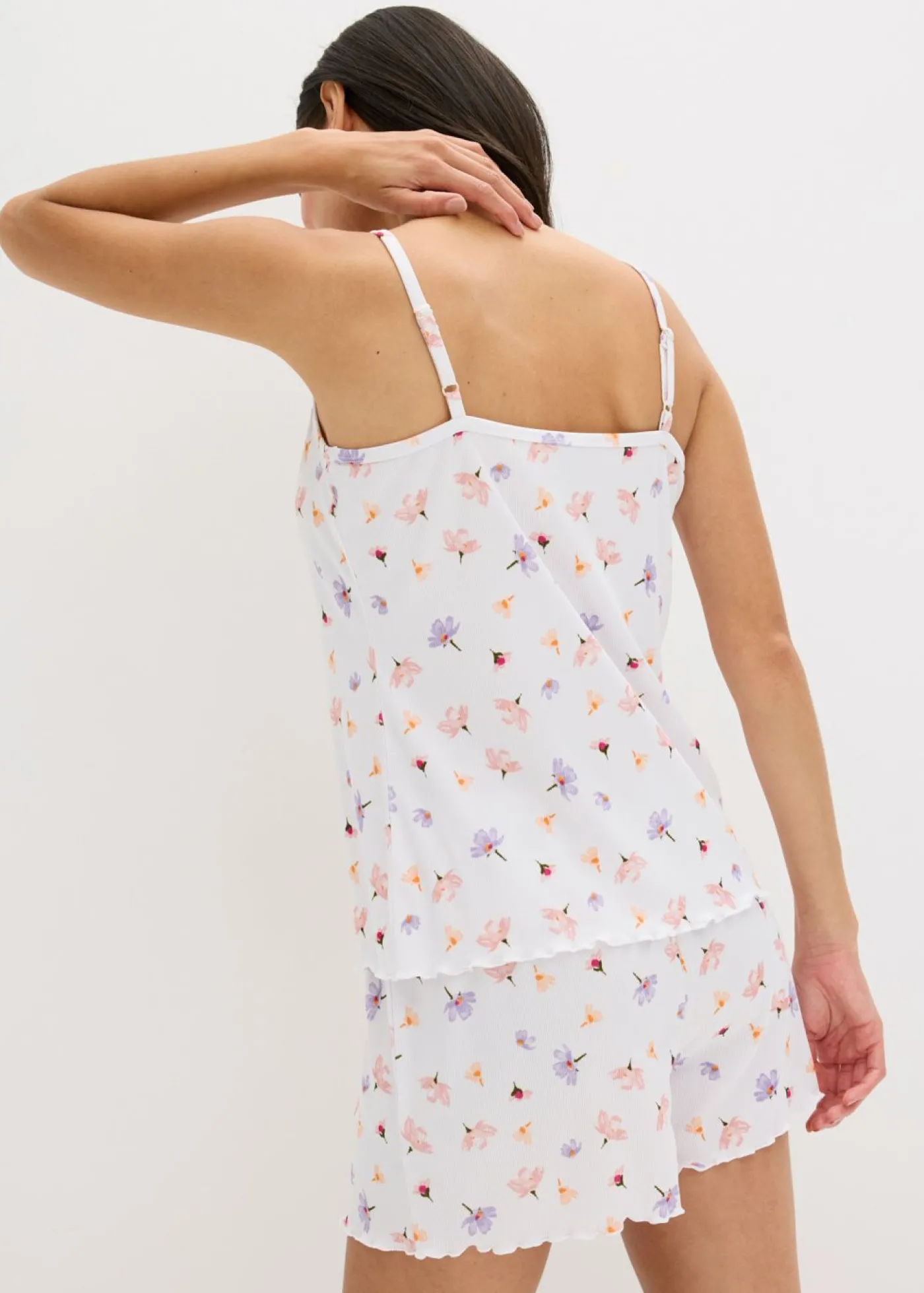 bonprix bonprix Pijama corto de canalé blanco con flores Discount