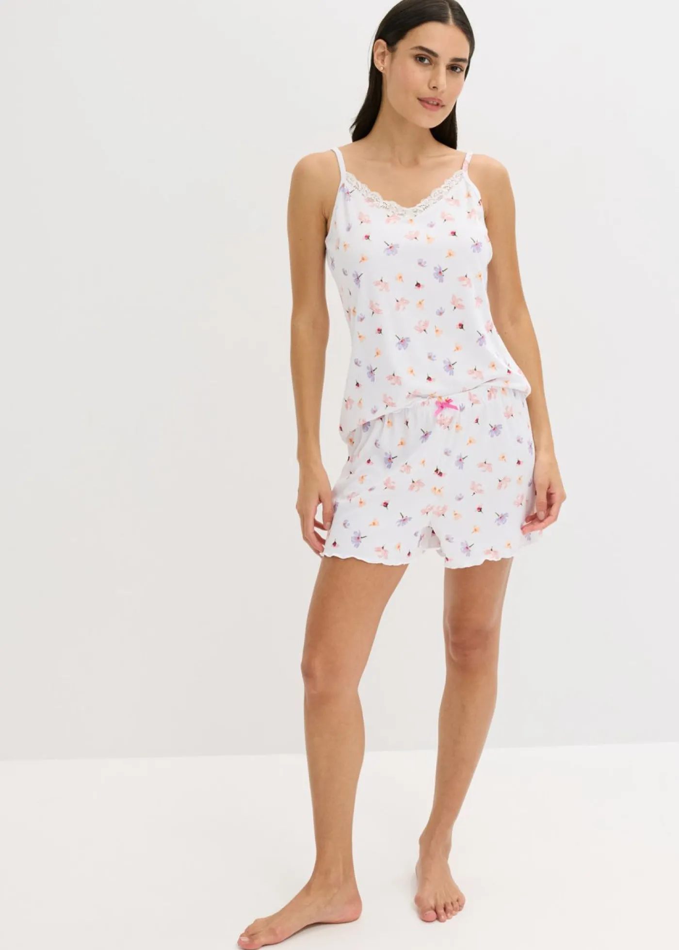 bonprix bonprix Pijama corto de canalé blanco con flores Discount
