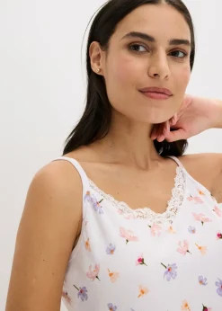 bonprix bonprix Pijama corto de canalé blanco con flores Discount