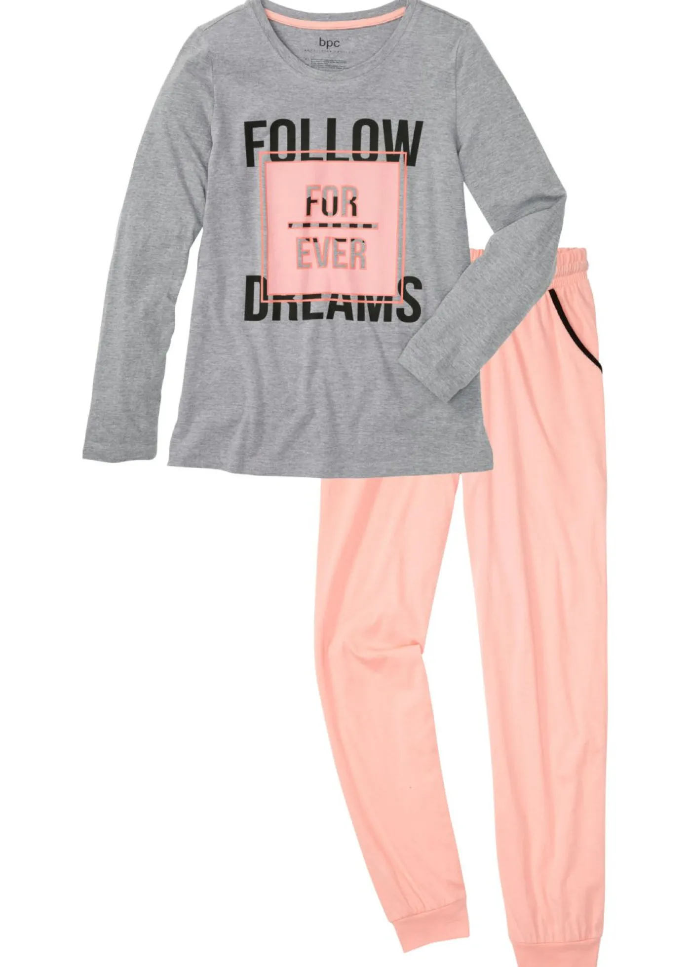 bonprix bonprix Pijama de algodón orgánico Gris jaspeado-coral claro estampado Clearance