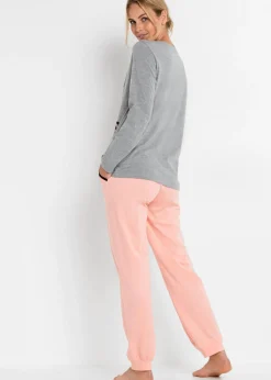 bonprix bonprix Pijama de algodón orgánico Gris jaspeado-coral claro estampado Clearance