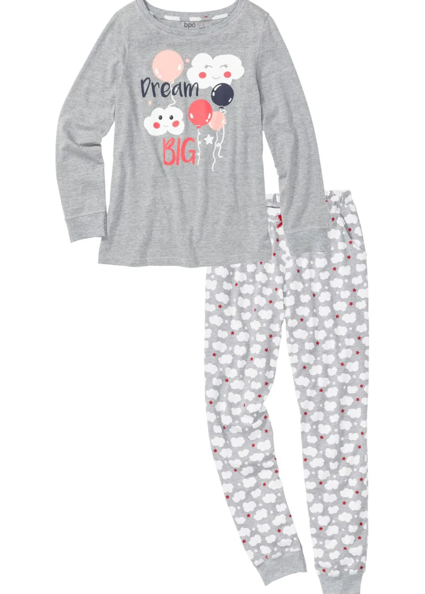 bonprix bonprix Pijama de algodón orgánico Gris claro jaspeado con estampado Sale