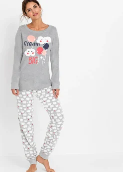 bonprix bonprix Pijama de algodón orgánico Gris claro jaspeado con estampado Sale