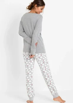 bonprix bonprix Pijama de algodón orgánico Gris claro jaspeado con estampado Sale