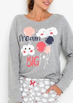 bonprix bonprix Pijama de algodón orgánico Gris claro jaspeado con estampado Sale