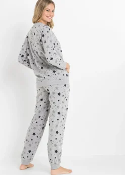 bonprix bonprix Pijama de algodón orgánico Gris claro jaspeado estampado