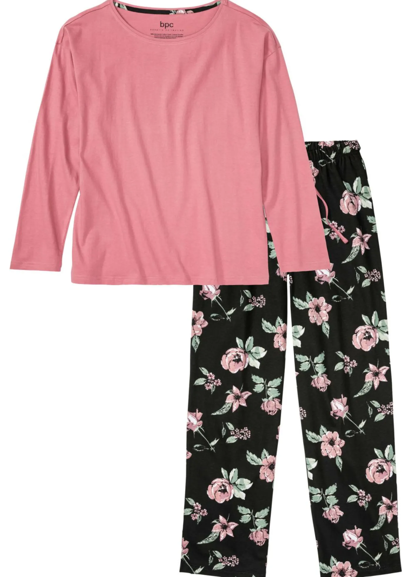 bonprix bonprix Pijama de algodón orgánico puro Sorbete de frambuesa-negro de flores Discount