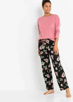 bonprix bonprix Pijama de algodón orgánico puro Sorbete de frambuesa-negro de flores Discount