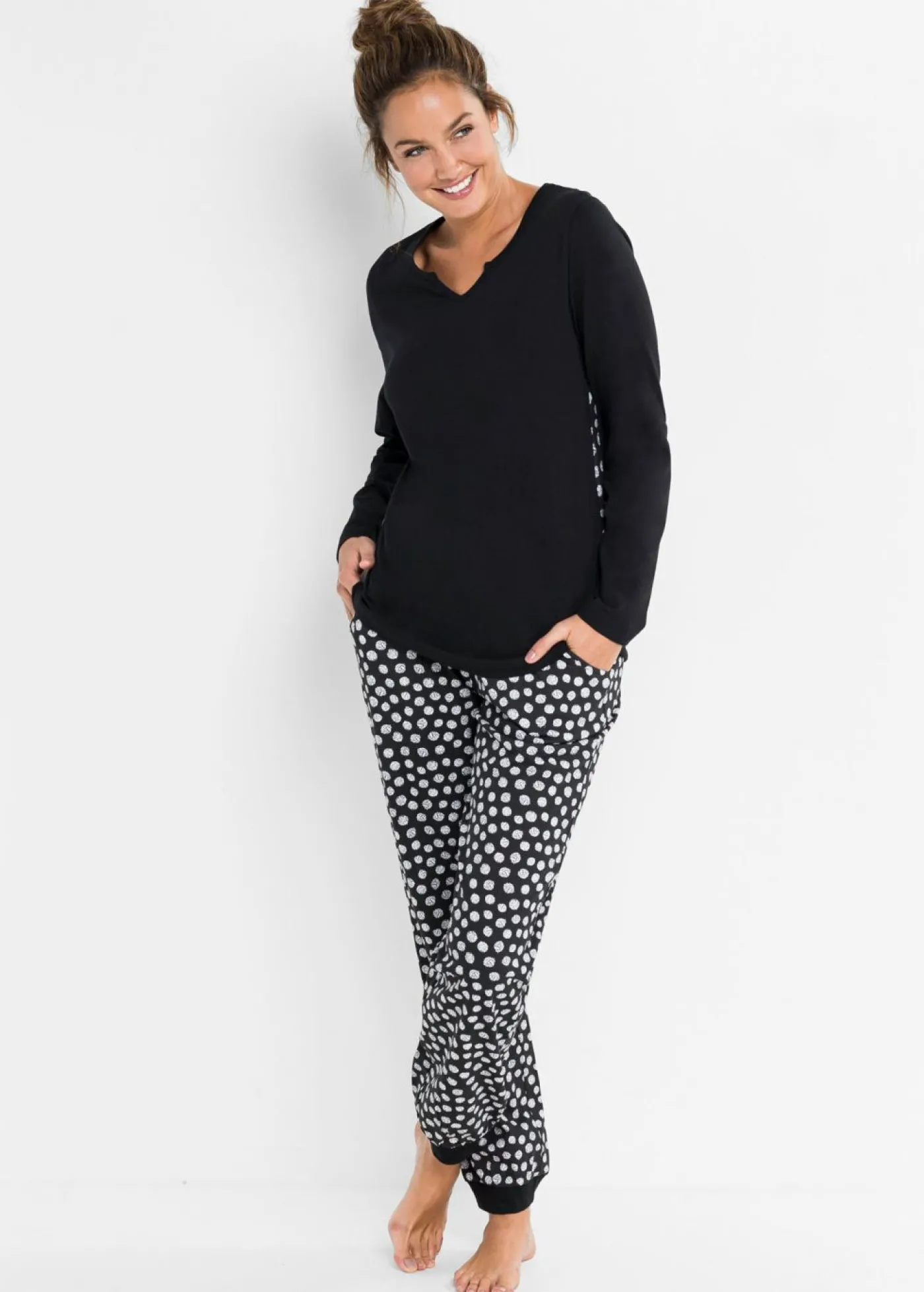 bonprix bonprix Pijama de algodón orgánico puro Negro-blanco estampado New